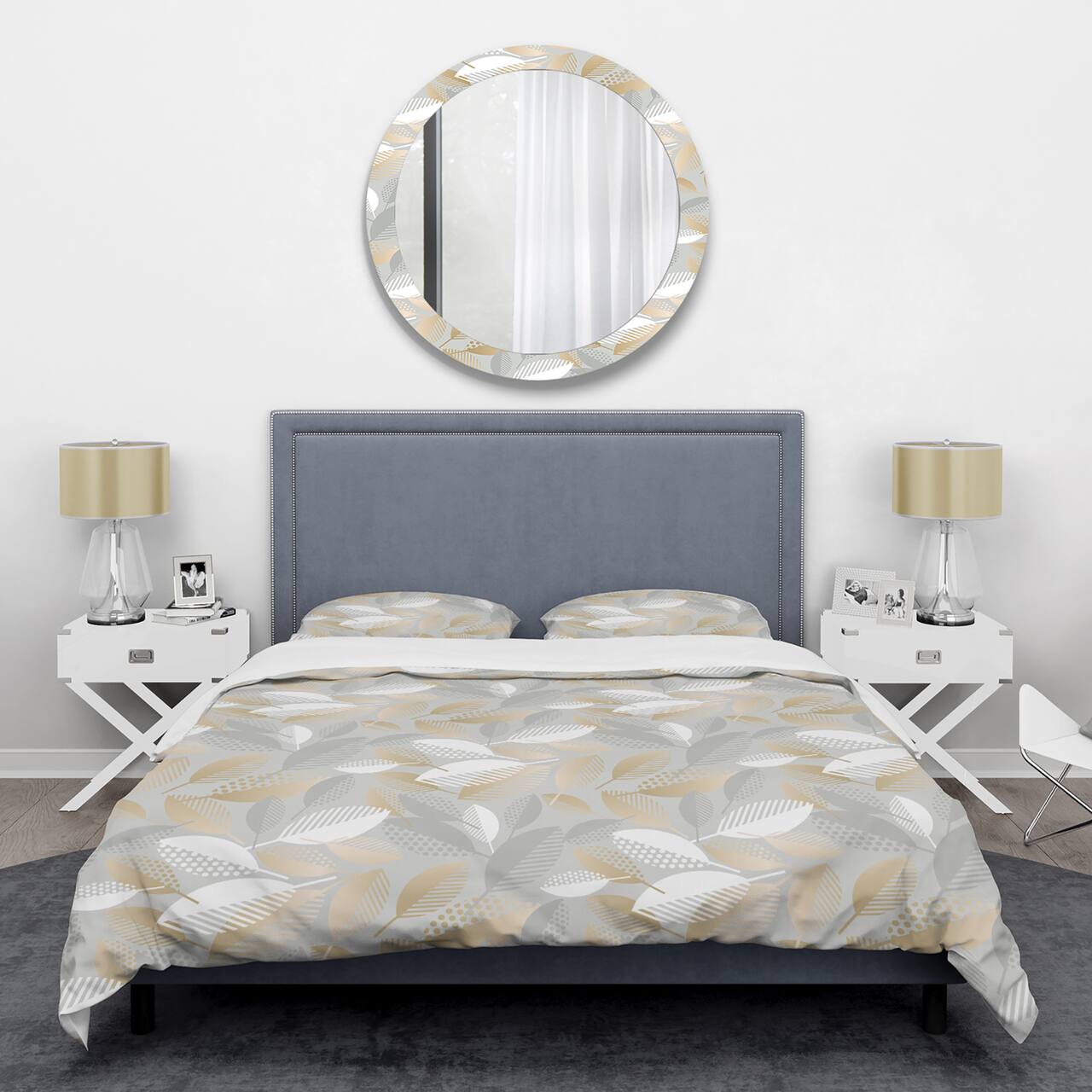 Designart 'Luxury geometric fall leaves pattern' Mid-Century Duvet Cover Set